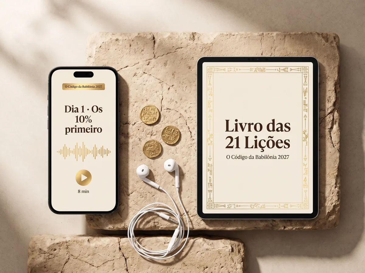 Celular tocando o Dia 1 e tablet com o Livro das 21 Lições